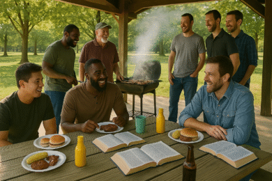 A group of men gathe