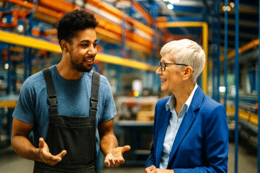 Young Man & Older Woman Talking